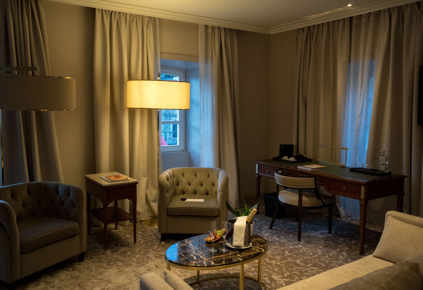 A corporate hotel room prepared for a visiting team